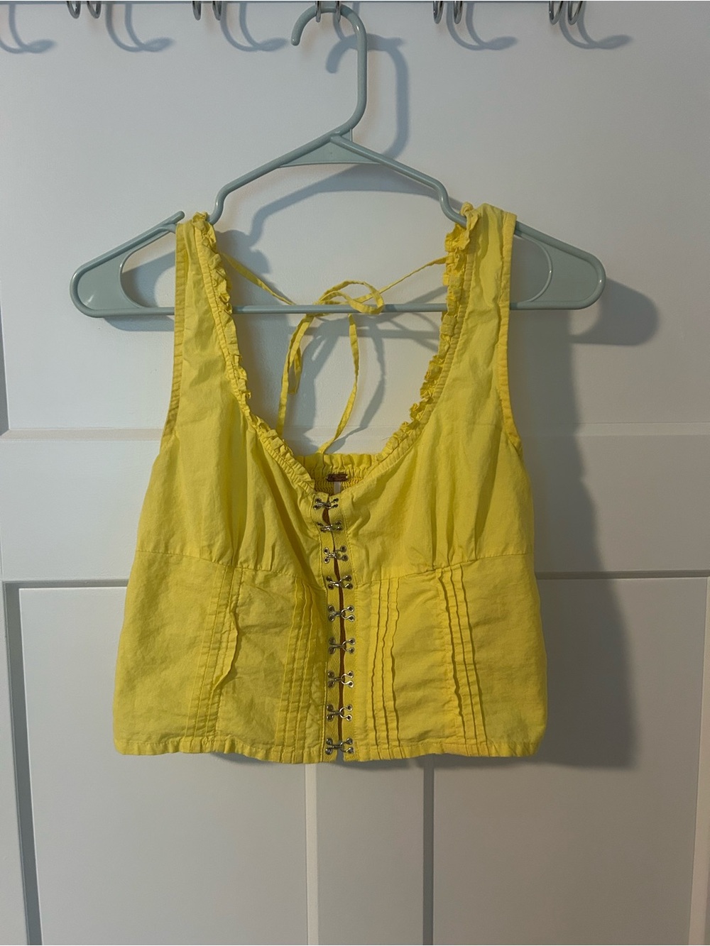 Free People Yellow Sleeveless Hook-Front Crop Top